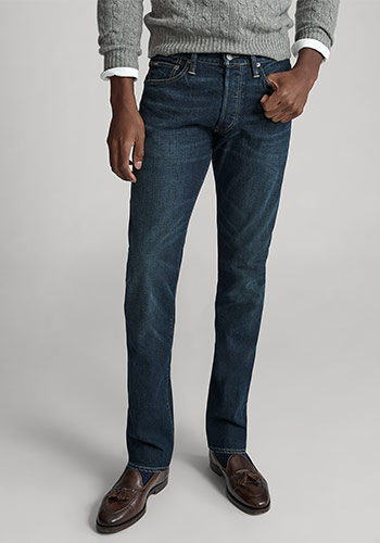 Photograph of man from waist down wearing Polo Slim Straight jeans