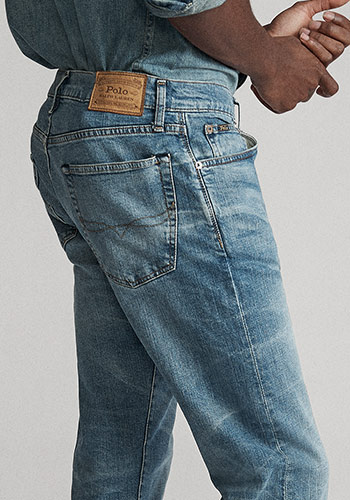 Detail shot of back of straight jeans & Polo label