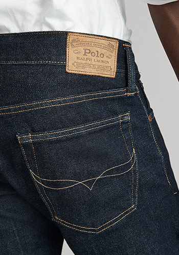 Detail shot of back of slim jeans & Polo label