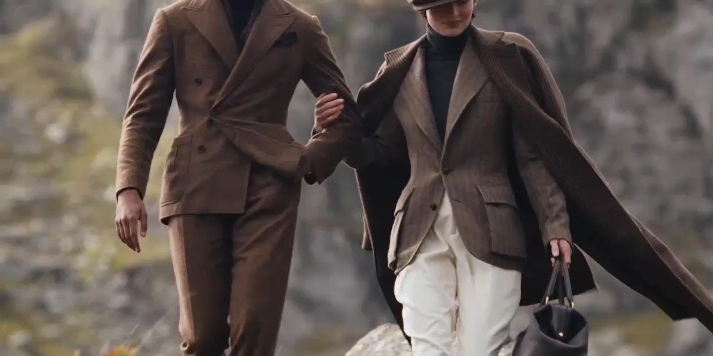 Video of men and women in Fall Purple Label and Collection attire.