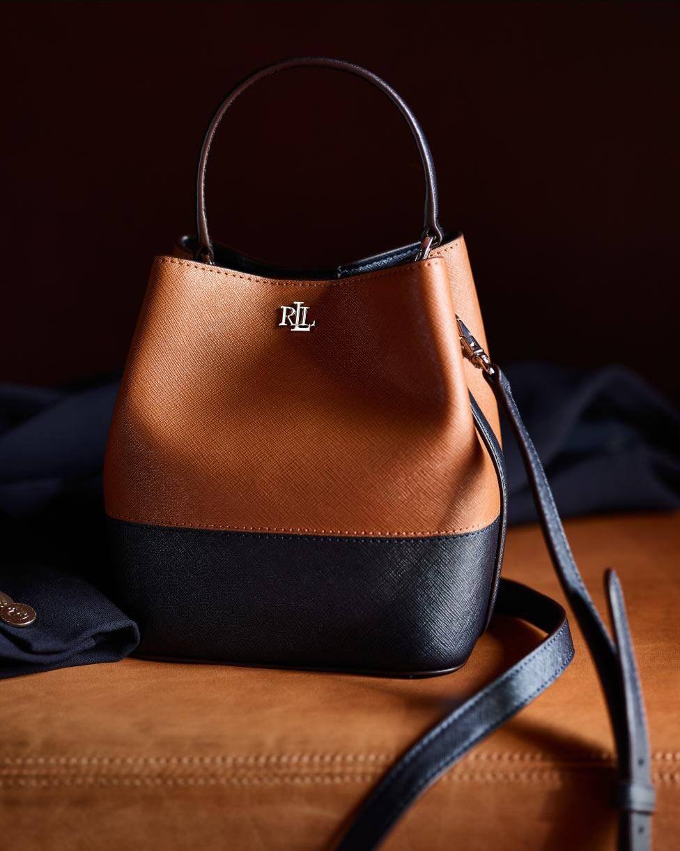 Small Two-Tone Leather Reese Bucket Bag