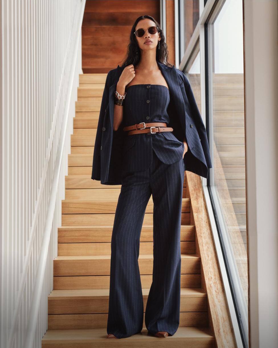 Double-Breasted Pinstripe Twill Blazer