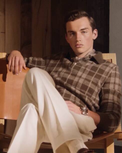 Plaid Cashmere Polo-Collar Jumper