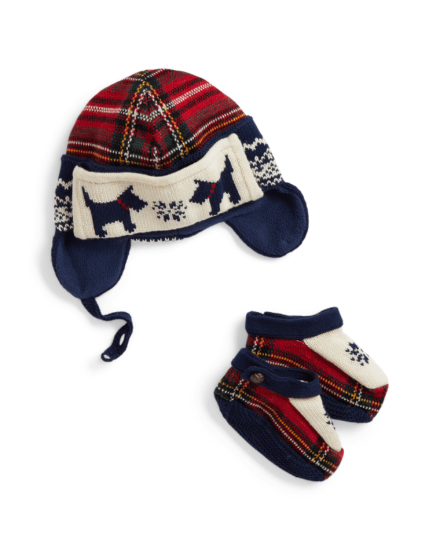 Cotton-Wool Earflap Hat & Bootie