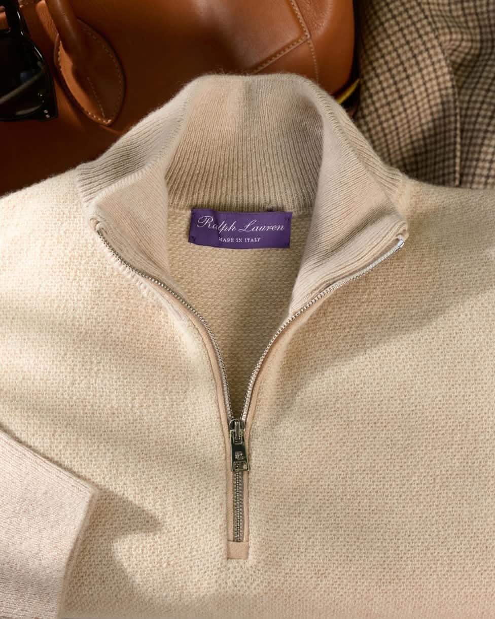 Pull demi-zippé cachemire œil-de-perdrix