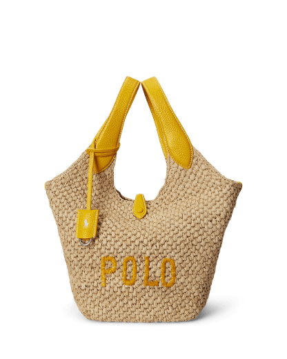 Cabas Polo Play logo en raphia et cuir 