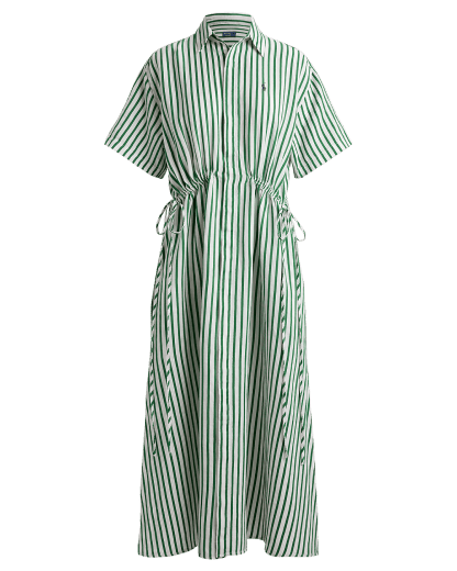Robe-chemise rayée lin et coton à cordon