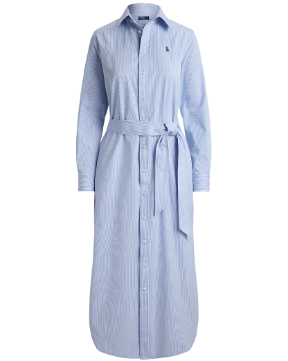 Robe-chemise ceinturée en coton rayé