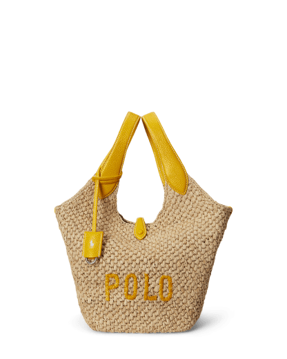 Cabas Polo Play logo en raphia et cuir 