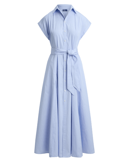 Robe-chemise ceinturée rayée en coton