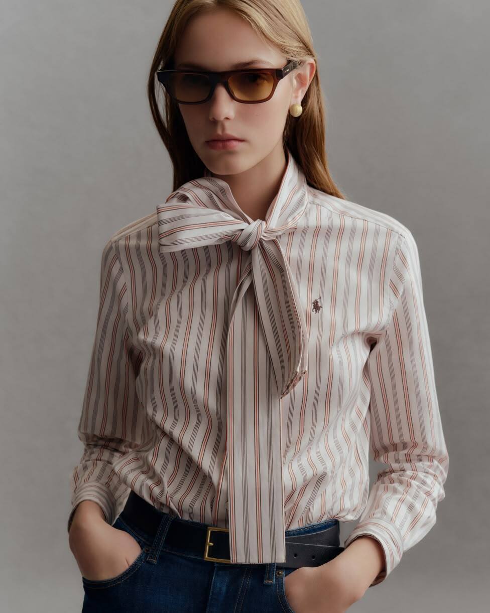 Chemise lavallière rayée coton Slim Fit