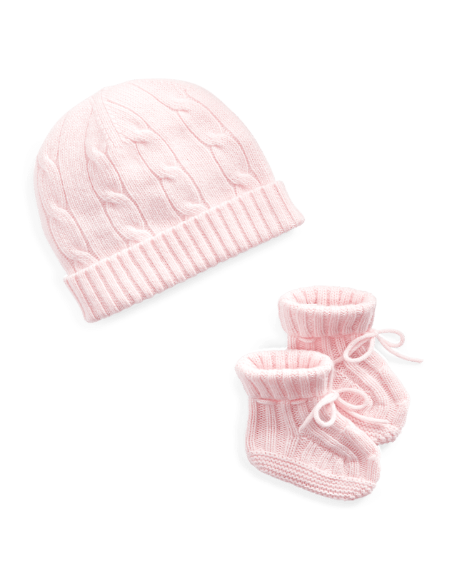 Kabelgebreide katoenen beanie en slofjes