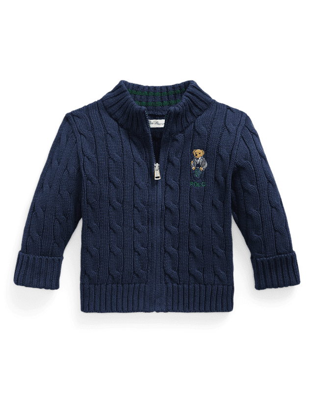 Katoenen kabeltrui met rits en Polo Bear